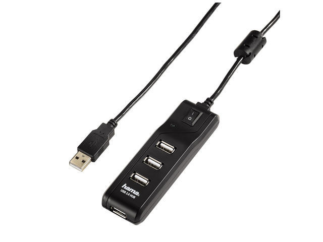 USB Хъб Hama Hub 54590 On/Off Switch USB 2.0, в черно 