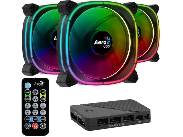 Вентилатори AeroCool Astro 12 Pro ARGB Fan Pack 3in1, ARGB HUB, Remote