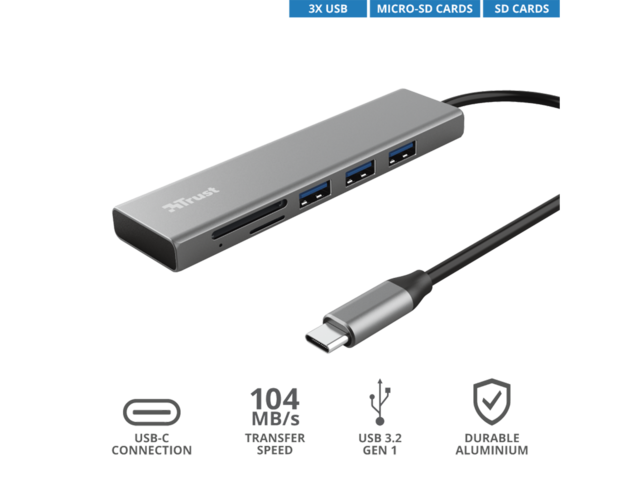 USB Хъб TRUST Halyx Fast USB-C Hub & Card Reader