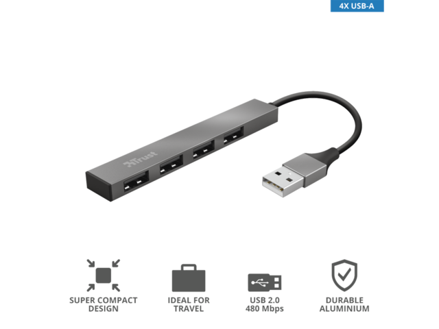 USB Хъб Trust Halyx Aluminium 4-портов Mini USB хъб