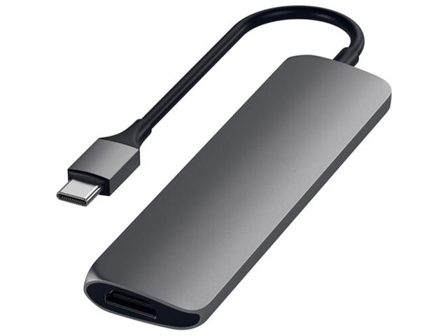 USB Хъб Satechi Slim Aluminum USB Type-C Multi-Port Adapter V2 (Space Gray)
