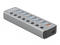 USB Хъб Delock USB 3.2 Gen 1 хъб със 7 порта + 1 порт за бързо зареждане + 1 порт USB-C™ PD 3.0 с превключвател и осветление