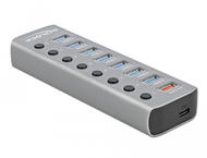 USB Хъб Delock USB 3.2 Gen 1 хъб със 7 порта + 1 порт за бързо зареждане + 1 порт USB-C™ PD 3.0 с превключвател и осветление