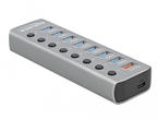 USB Хъб Delock USB 3.2 Gen 1 хъб със 7 порта + 1 порт за бързо зареждане + 1 порт USB-C™ PD 3.0 с превключвател и осветление