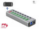 USB Хъб Delock USB 3.2 Gen 1 хъб със 7 порта + 1 порт за бързо зареждане + 1 порт USB-C™ PD 3.0 с превключвател и осветление