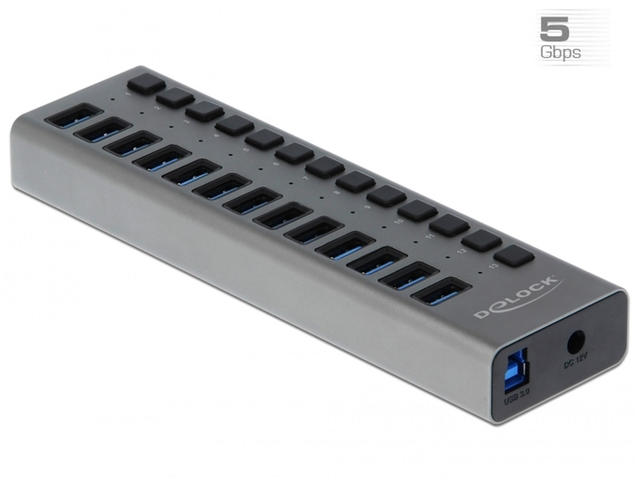 USB Хъб Delock външен SuperSpeed USB хъб с 13 порта + превключвател