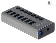 USB Хъб Delock външен SuperSpeed USB хъб със 7 порта + превключвател