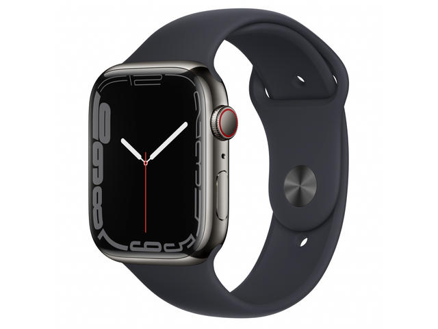 Смарт часовници Apple Watch S7 GPS Cellular, 41mm Graphite Stainless Steel with Midnight Sport Band - Regular