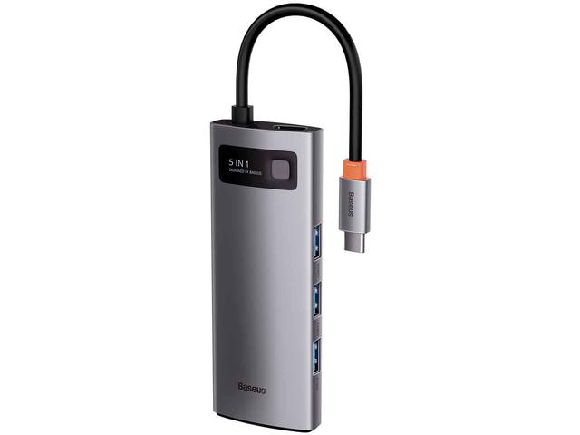 USB Хъб Baseus Type-C 5 в 1, , сив