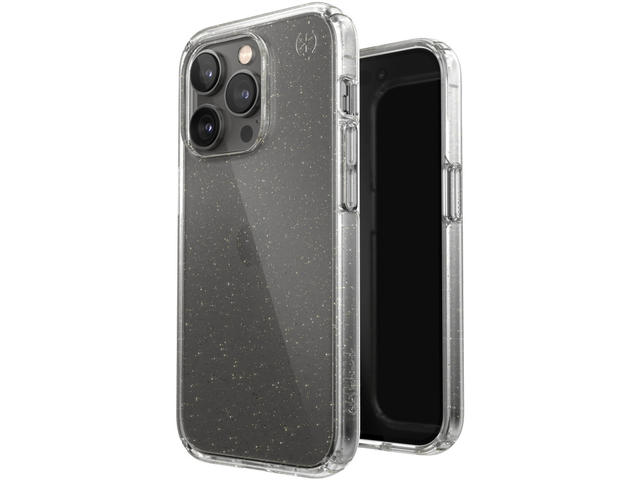 Калъфи Speck iPhone 14 Pro, Presidio Perfect Clear Glitter (Clear/Clear w/Gold Giitter)