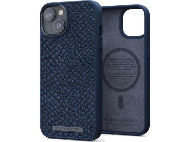 Калъфи Njord Salmon Leather Magsafe за iPhone 14 Plus, син