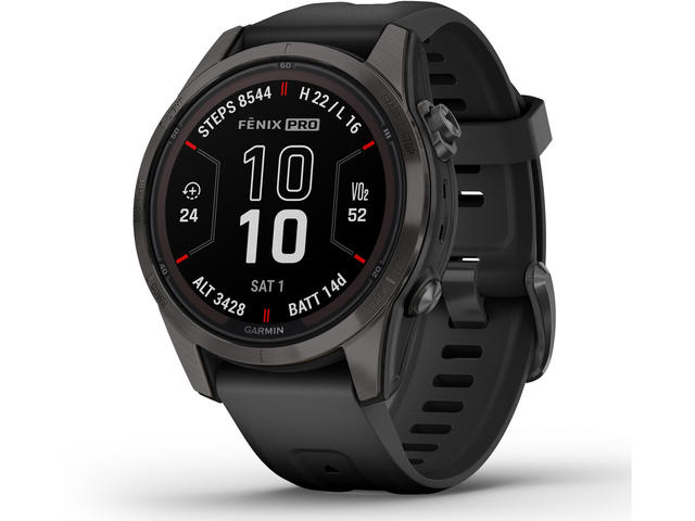 Смарт часовници Garmin fenix 7S Pro Sapphire Solar Edition - Carbon Grey DLC Titanium с Black каишка