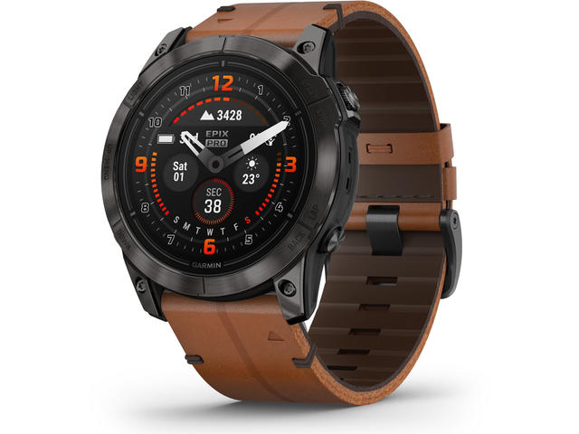 Смарт часовници Garmin Epix Pro (Gen 2) Sapphire Edition 51 мм Carbon Grey DLC Titanium с Chestnut кожена каишка