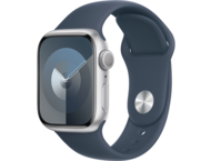 Смарт часовници Apple Watch S9 GPS 41mm Silver Alu Case w Storm Blue Sport Band - M/L