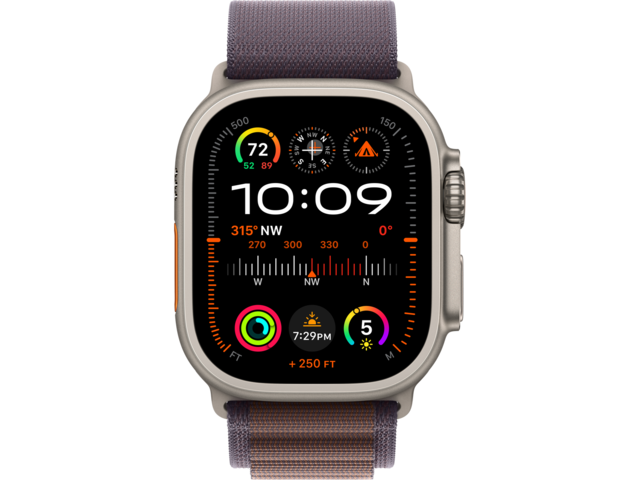 Смарт часовници Apple Watch Ultra2 Cellular, 49mm Titanium Case w Indigo Alpine Loop - Medium