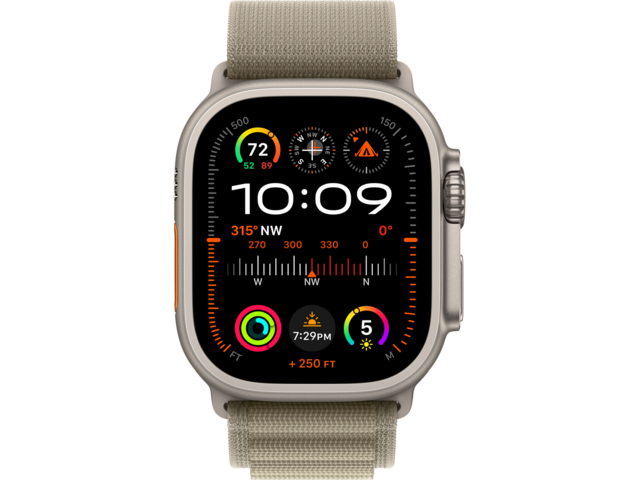 Смарт часовници Apple Watch Ultra2 Cellular, 49mm Titanium Case w Olive Alpine Loop - Medium