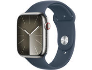 Смарт часовници Apple Watch S9 Cellular 41mm Silver Stainless Steel Case w Storm Blue Sport Band - S/M