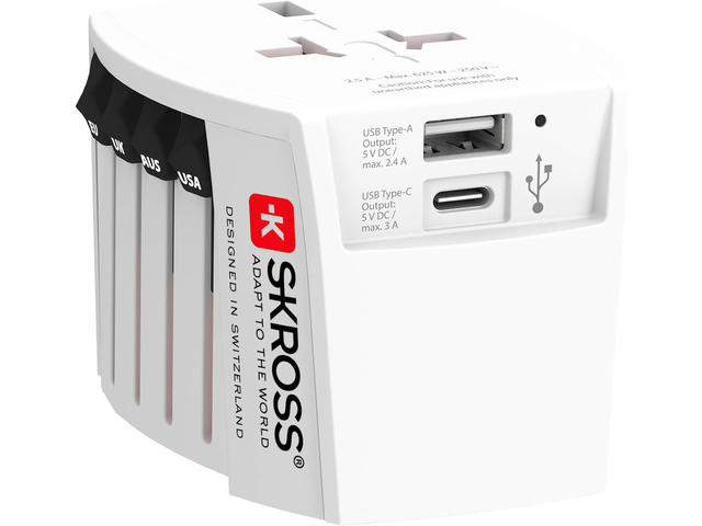 Зарядни устройства SKROSS PRO MUV USB-A, USB-C, 1.302962, World, бял