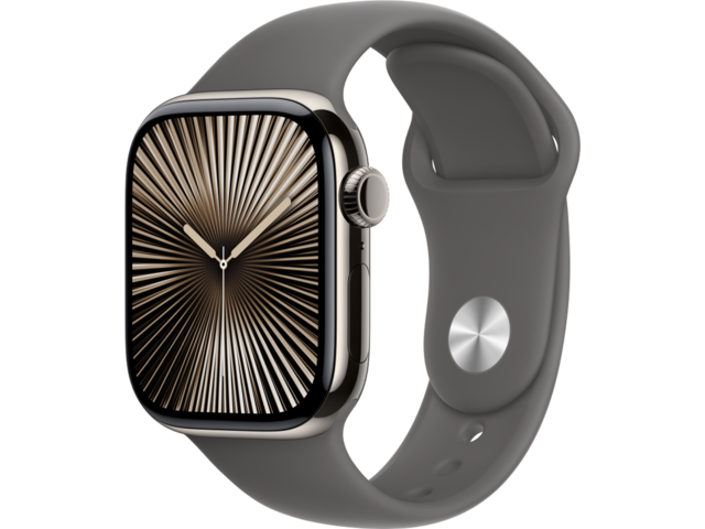 Смарт часовници Apple Watch Series 10 GPS + Cellular 42mm Natural Titanium Case with Stone Grey Sport Band - S/M