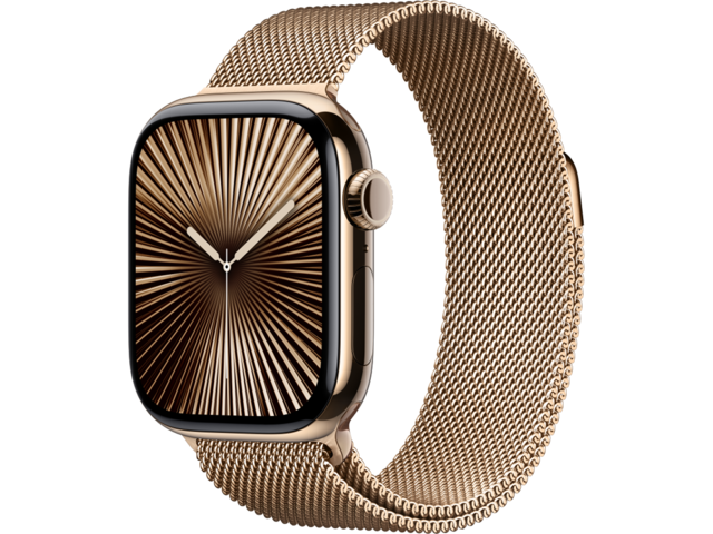 Смарт часовници Apple Watch Series 10 GPS + Cellular 42mm Gold Titanium Case with Gold Milanese Loop
