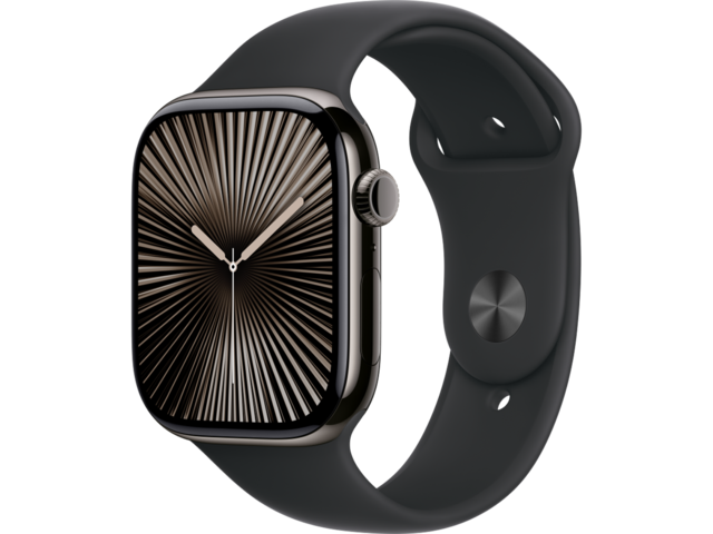 Смарт часовници Apple Watch S10 GPS + Cellular 46mm Slate Titanium Case with Black Sport Band - S/M