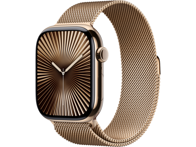 Смарт часовници Apple Watch S10 GPS + Cellular 46mm Gold Titanium Case with Gold Milanese Loop - S/M