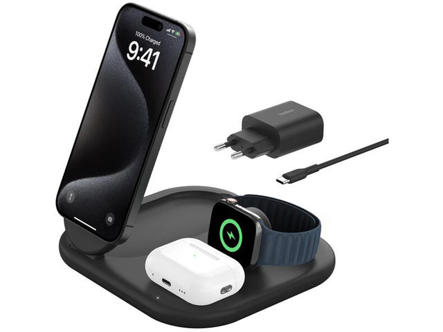 Зарядни устройства Belkin BOOSTCHARGE Qi2 15w 3в1 - в черно