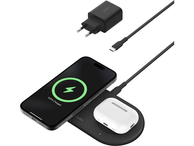 Зарядни устройства Belkin BoostCharge Pro New 2-в-1 Qi2 15W, в черно