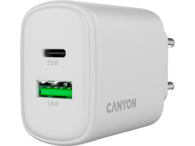 Зарядни устройства Canyon OnCharge 250 25W 1xPD 1xQC EU White