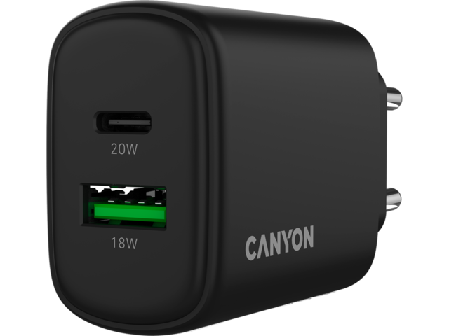 Зарядни устройства Canyon OnCharge 200 20W 1xPD 1xQC EU Black