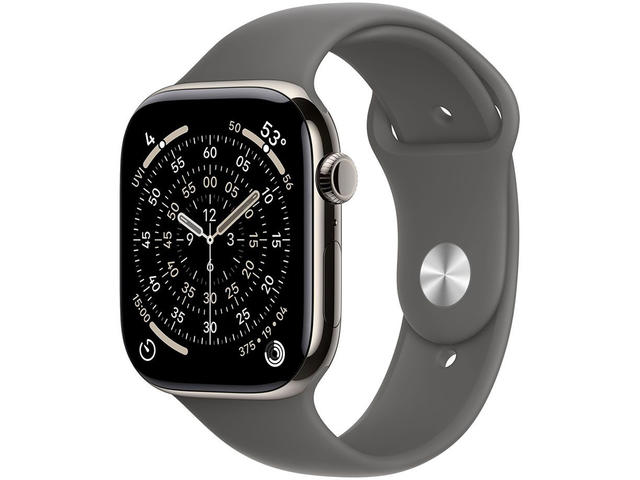 Смарт часовници Apple Watch S11 GPS + Cellular 46mm Natural Titanium Case with Stone Grey Sport Band - S/M