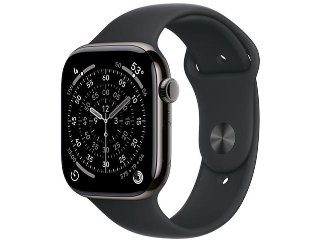 Смарт часовници Apple Watch S11 GPS + Cellular 46mm Slate Titanium Case with Black Sport Band - S/M