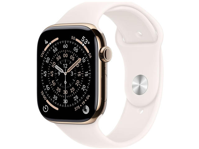 Смарт часовници Apple Watch S11 GPS + Cellular 46mm Gold Titanium Case with Light Blush Sport Band - S/M